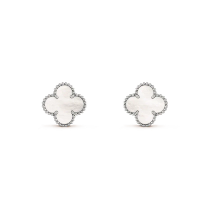 [WZQ]CLOVER MEDIUM 1 MOTIFS  WHITE MOP EARRINGS SILVER