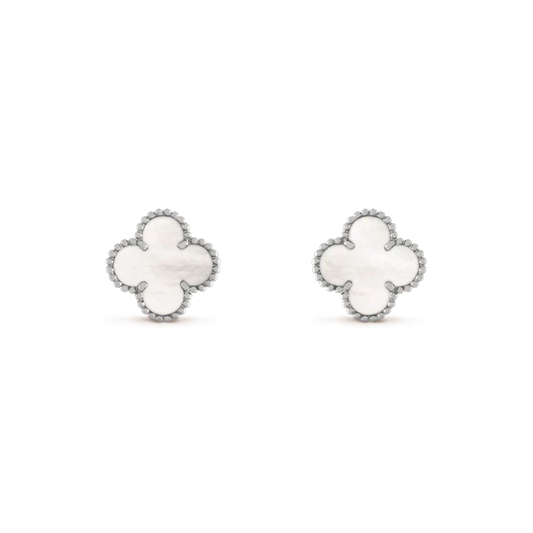 [WZQ]CLOVER MEDIUM 1 MOTIFS  WHITE MOP EARRINGS SILVER