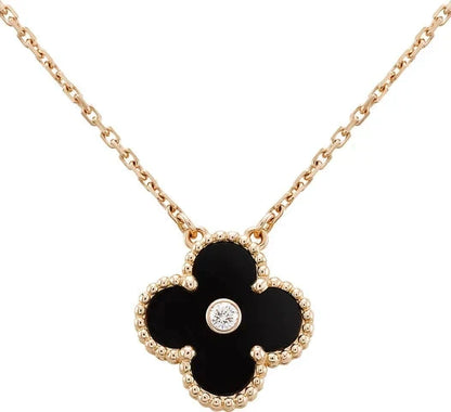 [WZQ]CLOVER 15MM DIAMOND ONYX NECKLACE