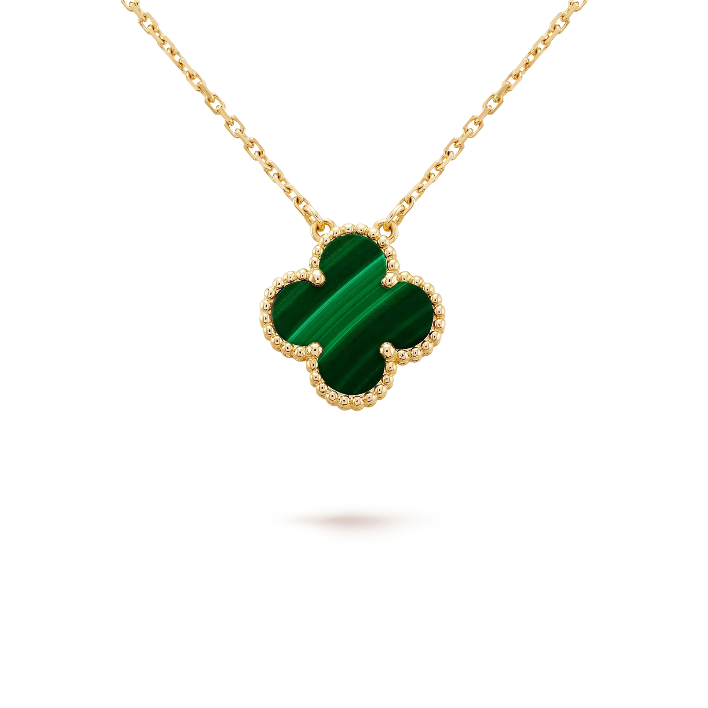 [WZQ]CLOVER 15MM MALACHITE SINGLE FLOWER  NECKLACE