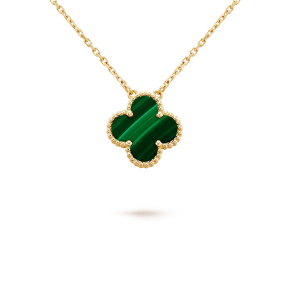 [WZQ]CLOVER 15MM MALACHITE SINGLE FLOWER  NECKLACE