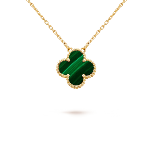 [WZQ]CLOVER 15MM MALACHITE SINGLE FLOWER  NECKLACE