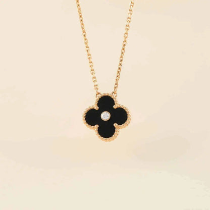 [WZQ]CLOVER 15MM DIAMOND ONYX NECKLACE
