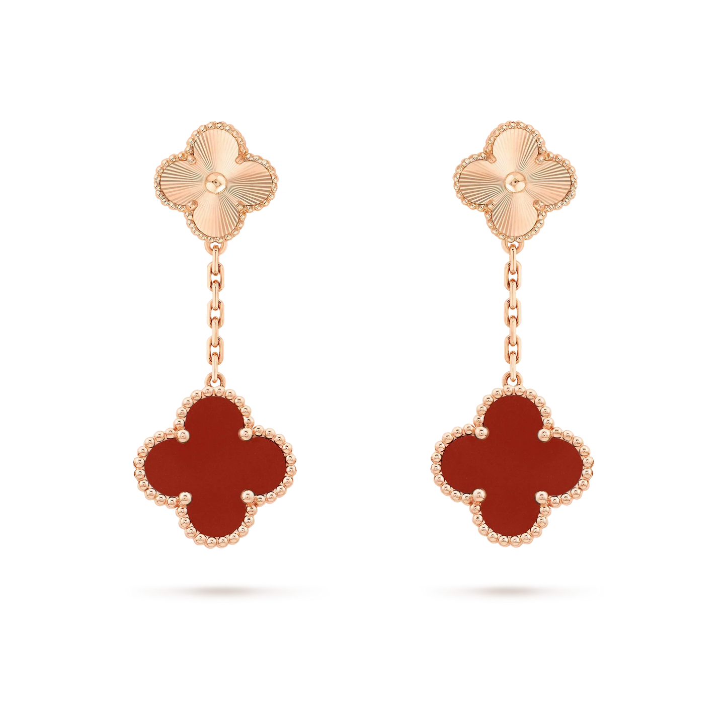 [WZQ]CLOVER 2 MOTIF  LASER CARNELIAN EARRINGS