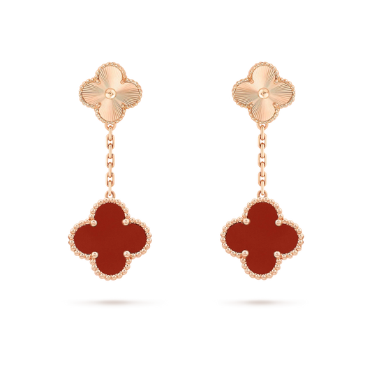[WZQ]CLOVER 2 MOTIF  LASER CARNELIAN EARRINGS