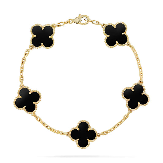 [WZQ]CLOVER  5 MOTIFS BLACK ONYX BRACELET