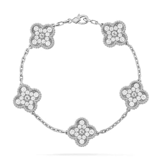 [WZQ]CLOVER 5 MOTIFS  DIAMOND BRACELET SILVER
