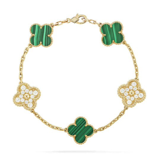 [WZQ]CLOVER  5 MOTIF MALACHITE DIAMOND BRACELET