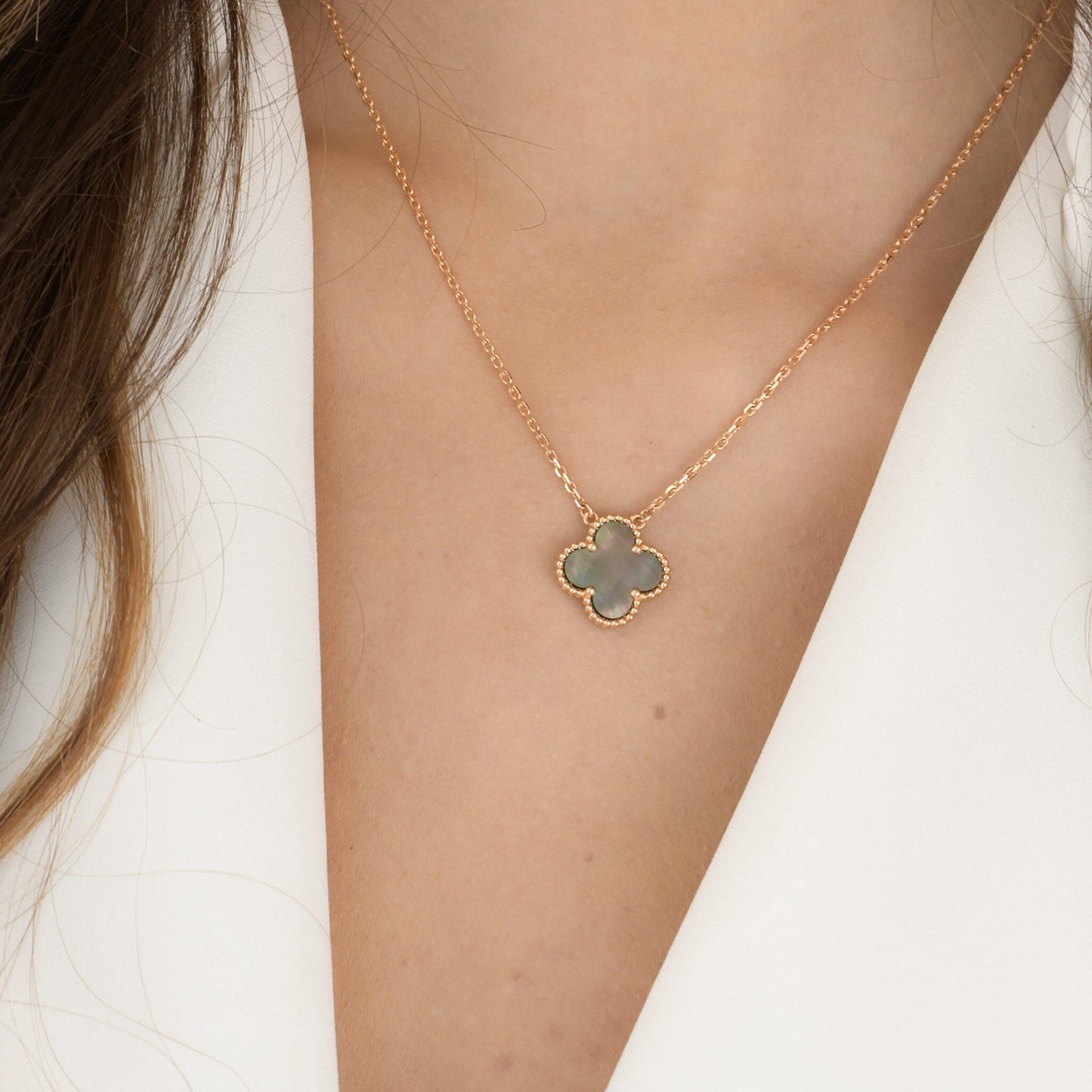[WZQ]CLOVER 15MM  GRAY MOTHER OF PEARL NECKLACE