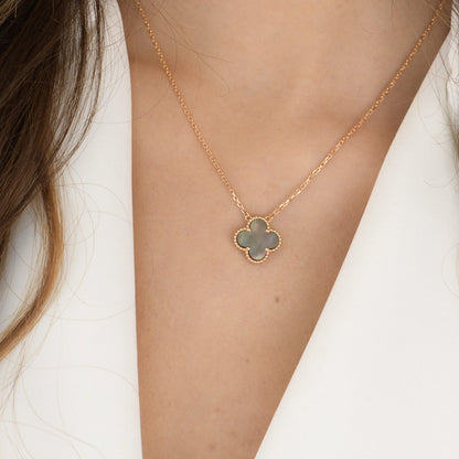[WZQ]CLOVER 15MM  GRAY MOTHER OF PEARL NECKLACE