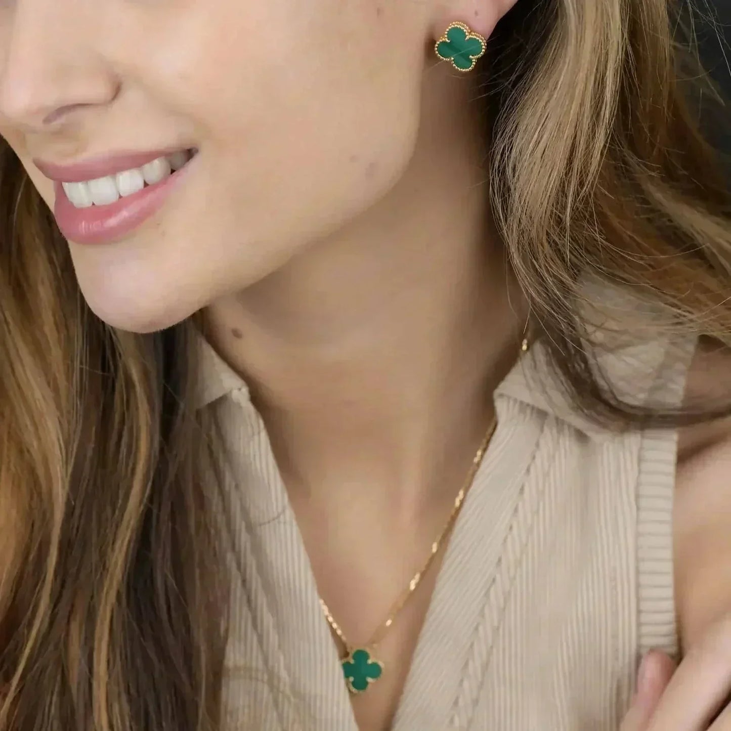 [WZQ]CLOVER MINI 9.5MM MALACHITE  EARRINGS