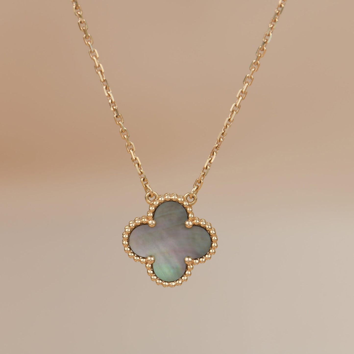 [WZQ]CLOVER 15MM  GRAY MOTHER OF PEARL NECKLACE