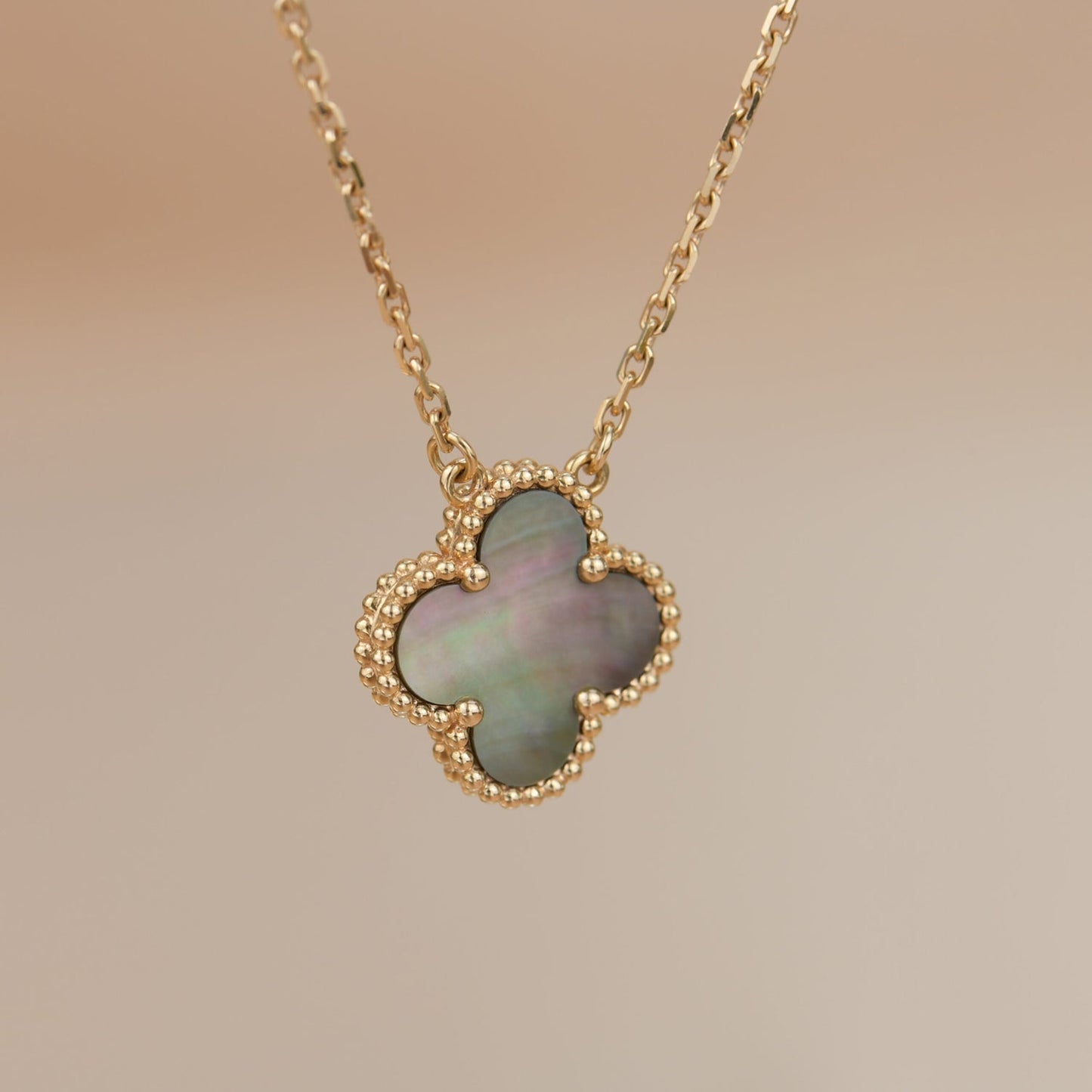 [WZQ]CLOVER 15MM  GRAY MOTHER OF PEARL NECKLACE