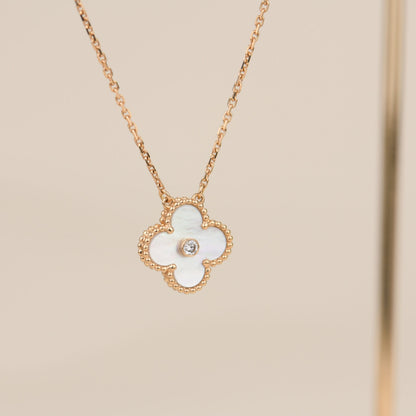 [WZQ]CLOVER 15MM DIAMOND WHITE FRITILLARIA NECKLACE
