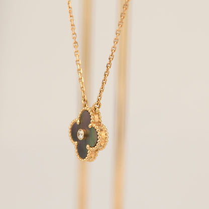 [WZQ]CLOVER 15MM DIAMOND AND MOTHER-OF-GREY NECKLACE