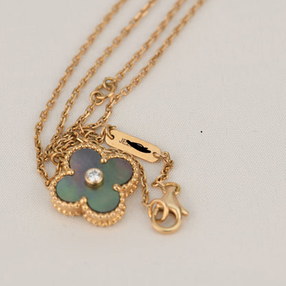 [WZQ]CLOVER 15MM DIAMOND AND MOTHER-OF-GREY NECKLACE