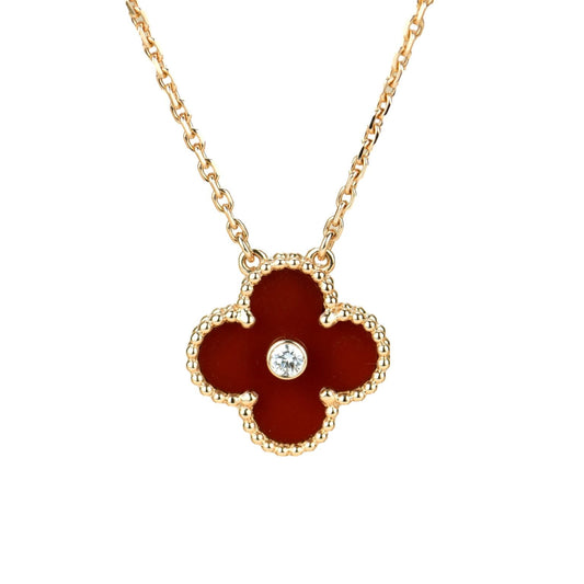 [WZQ]CLOVER 15MM DIAMOND CARNELIAN NECKLACE