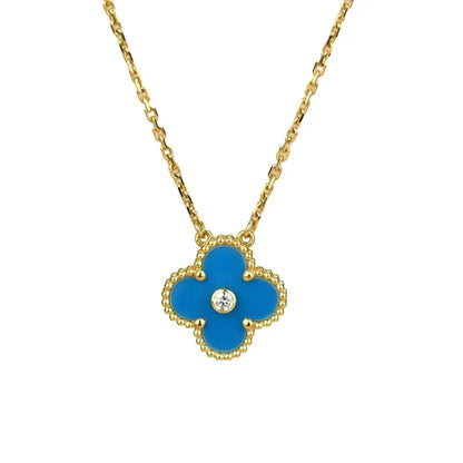 [WZQ]CLOVER 15MM DIAMOND AND BLUE AGATE NECKLACE