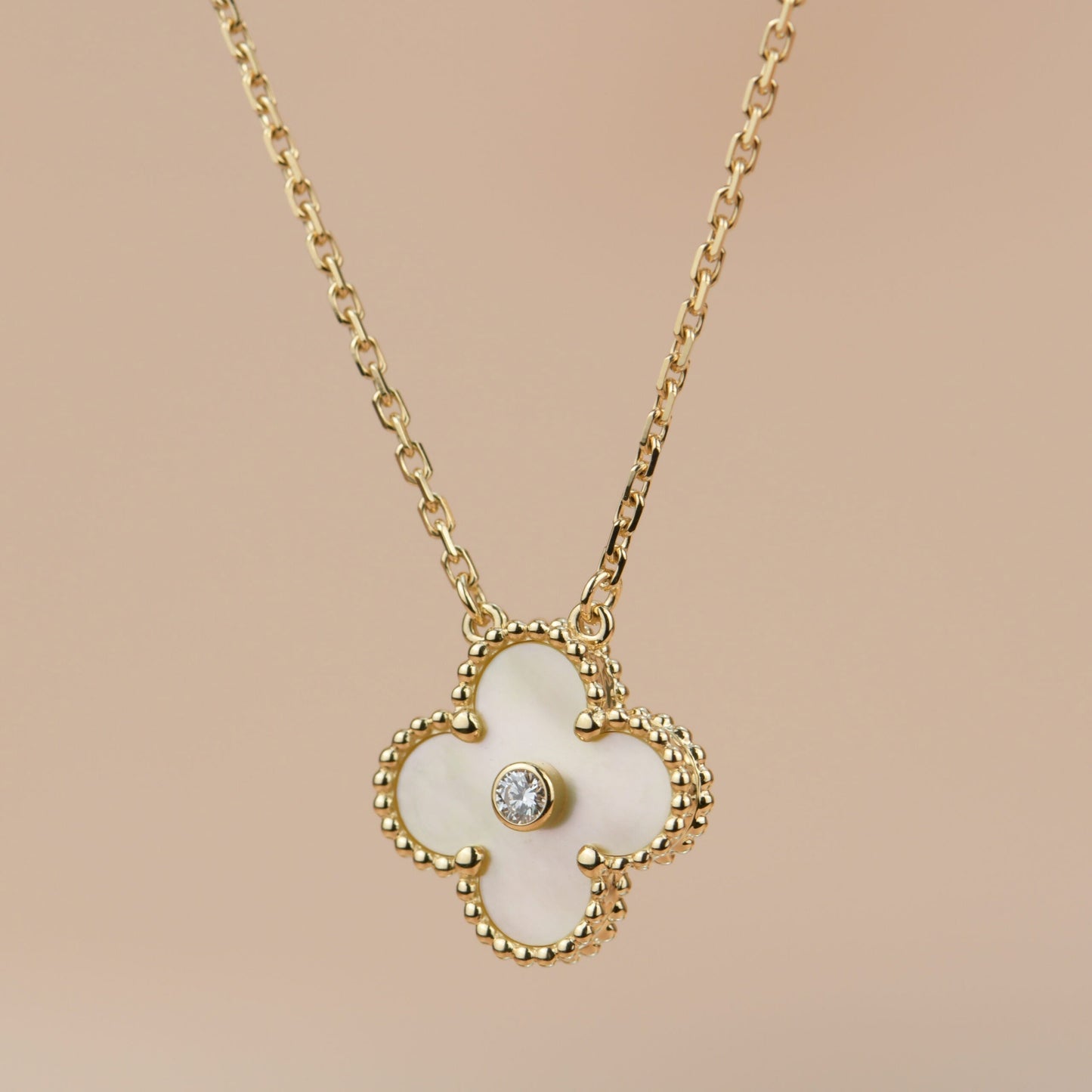 [WZQ]CLOVER 15MM DIAMOND GOLD MOTHER OF PEARL NECKLACE