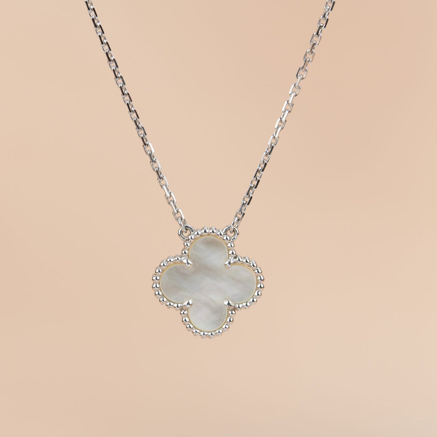 [WZQ]CLOVER  15MM WHITE MOTHER-OF-PEARL SILVER