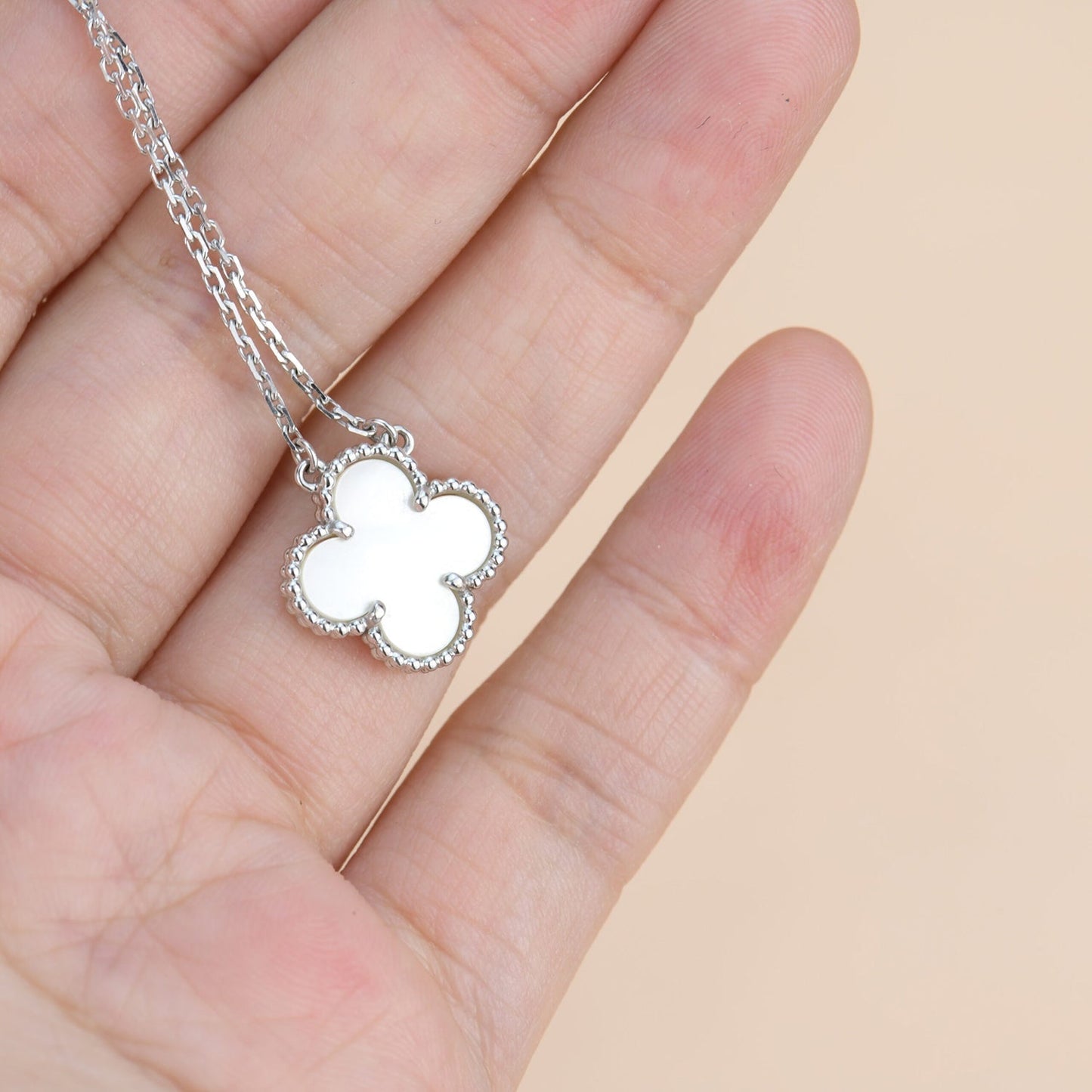 [WZQ]CLOVER  15MM WHITE MOTHER-OF-PEARL SILVER