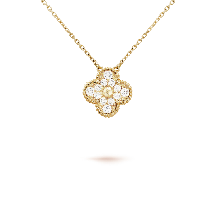 [WZQ]CLOVER 15MM DIAMOND SINGLE FLOWER NECKLACE