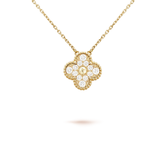 [WZQ]CLOVER 15MM DIAMOND SINGLE FLOWER NECKLACE