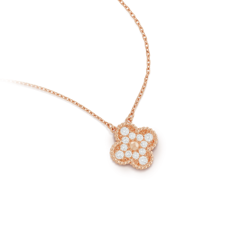 [WZQ]CLOVER 15MM DIAMOND SINGLE FLOWER NECKLACE