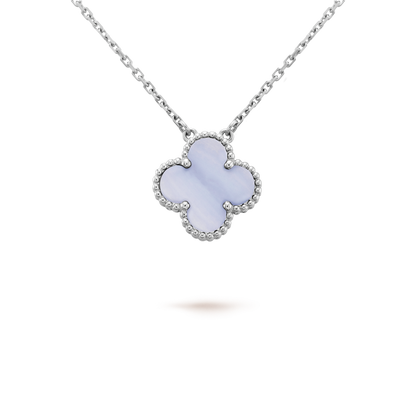 [WZQ]CLOVER 15MM BLUE CHALCEDONY NECKLACE SILVER