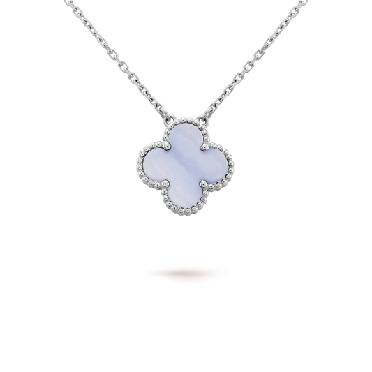 [WZQ]CLOVER 15MM BLUE CHALCEDONY NECKLACE SILVER