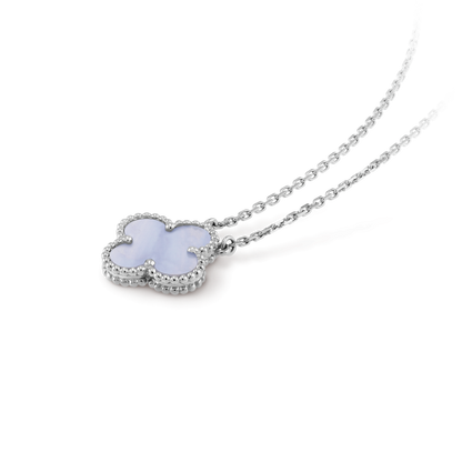 [WZQ]CLOVER 15MM BLUE CHALCEDONY NECKLACE SILVER
