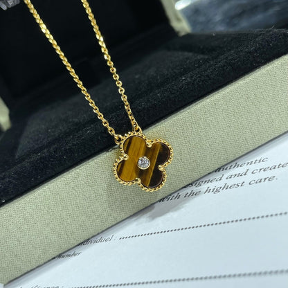 [WZQ]CLOVER 15MM DIAMOND AND YELLOW TIGER'S EYE AGATE necklace