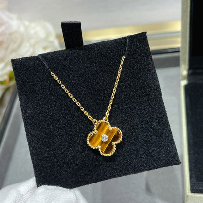 [WZQ]CLOVER 15MM DIAMOND AND YELLOW TIGER'S EYE AGATE necklace