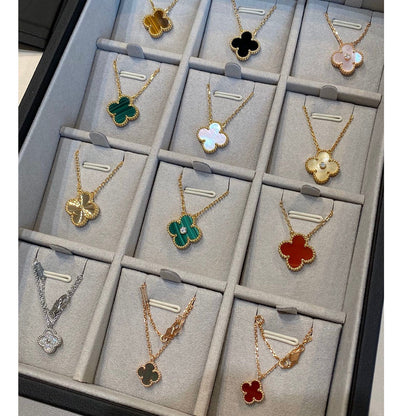 [WZQ]CLOVER 15MM BLACK ONYX SINGLE FLOWER NECKLACE