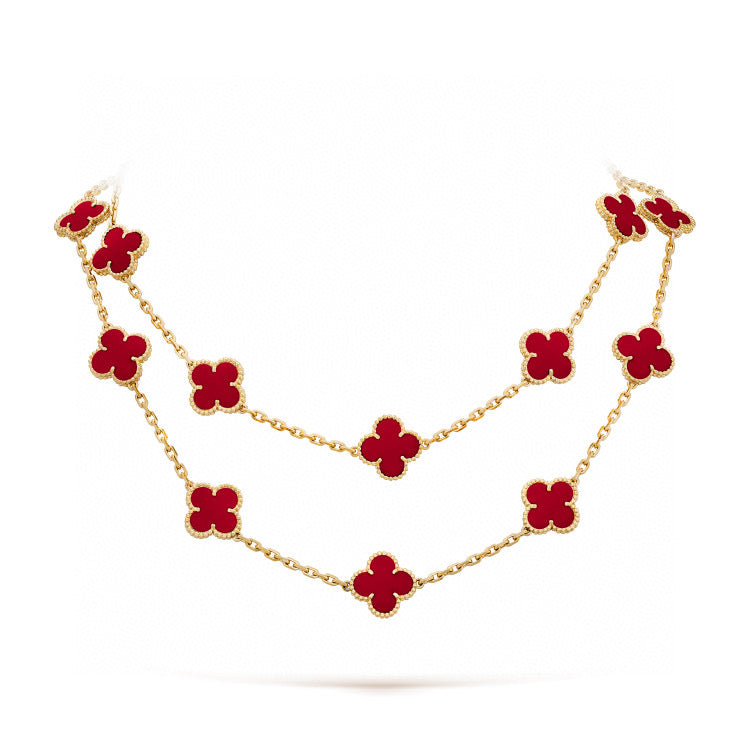 [WZQ]CLOVER 20 MOTIFS CARNELIAN NECKLACE