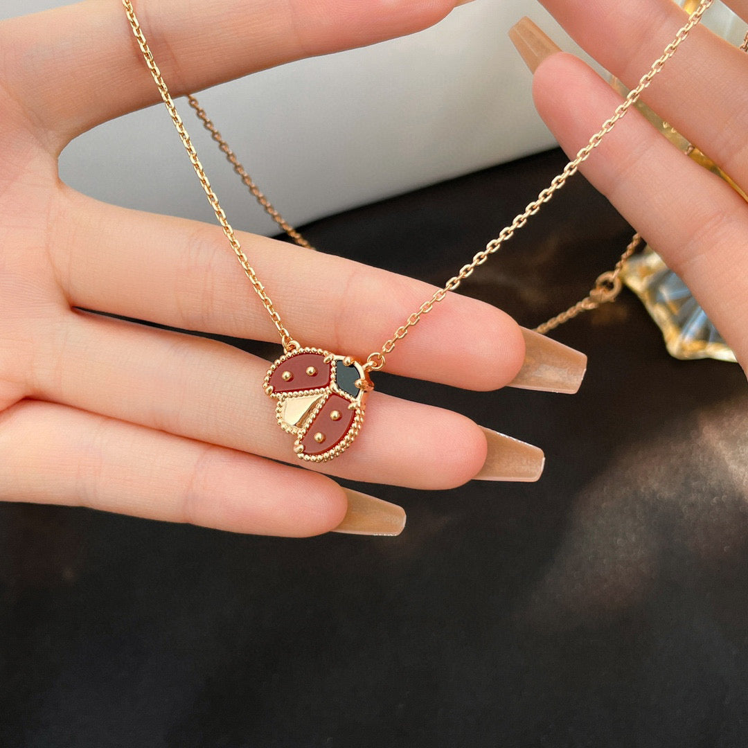 [WZQ]LUCKY  CARNELIANS LADYBUG NECKLACE