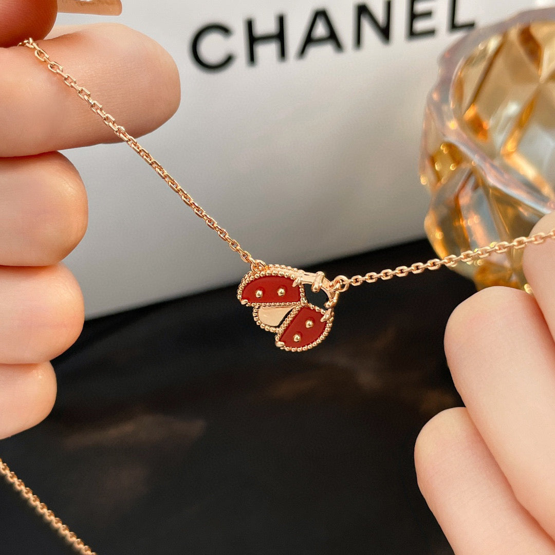 [WZQ]LUCKY  CARNELIANS LADYBUG NECKLACE