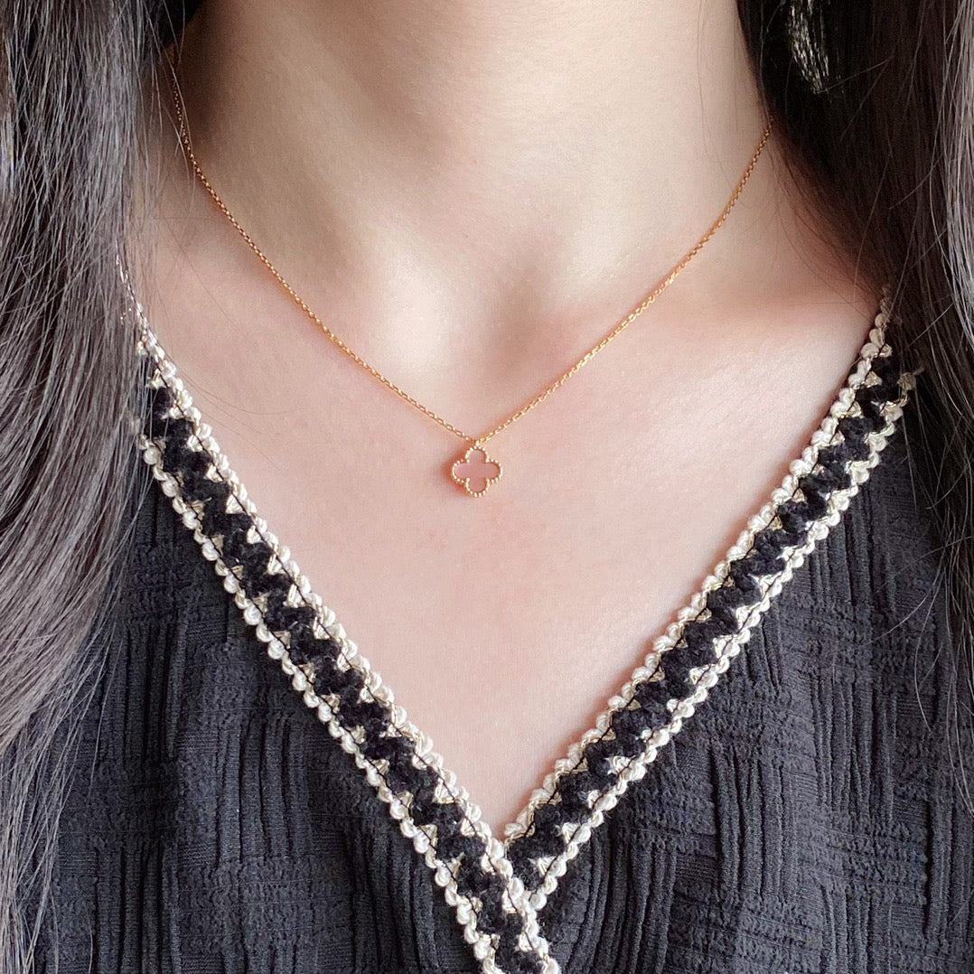 [WZQ]CLOVER 15MM PINK MOTHER-OF-PEARL SINGLE FLOWER NECKLACE