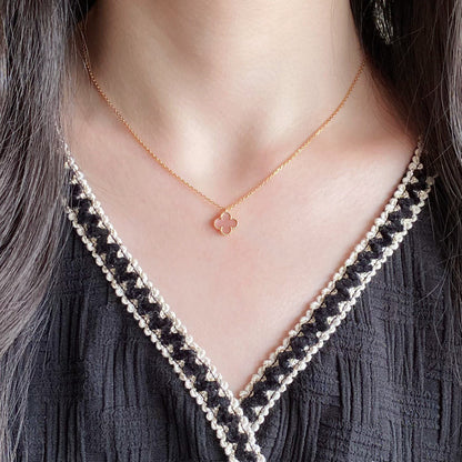 [WZQ]CLOVER 15MM PINK MOTHER-OF-PEARL SINGLE FLOWER NECKLACE