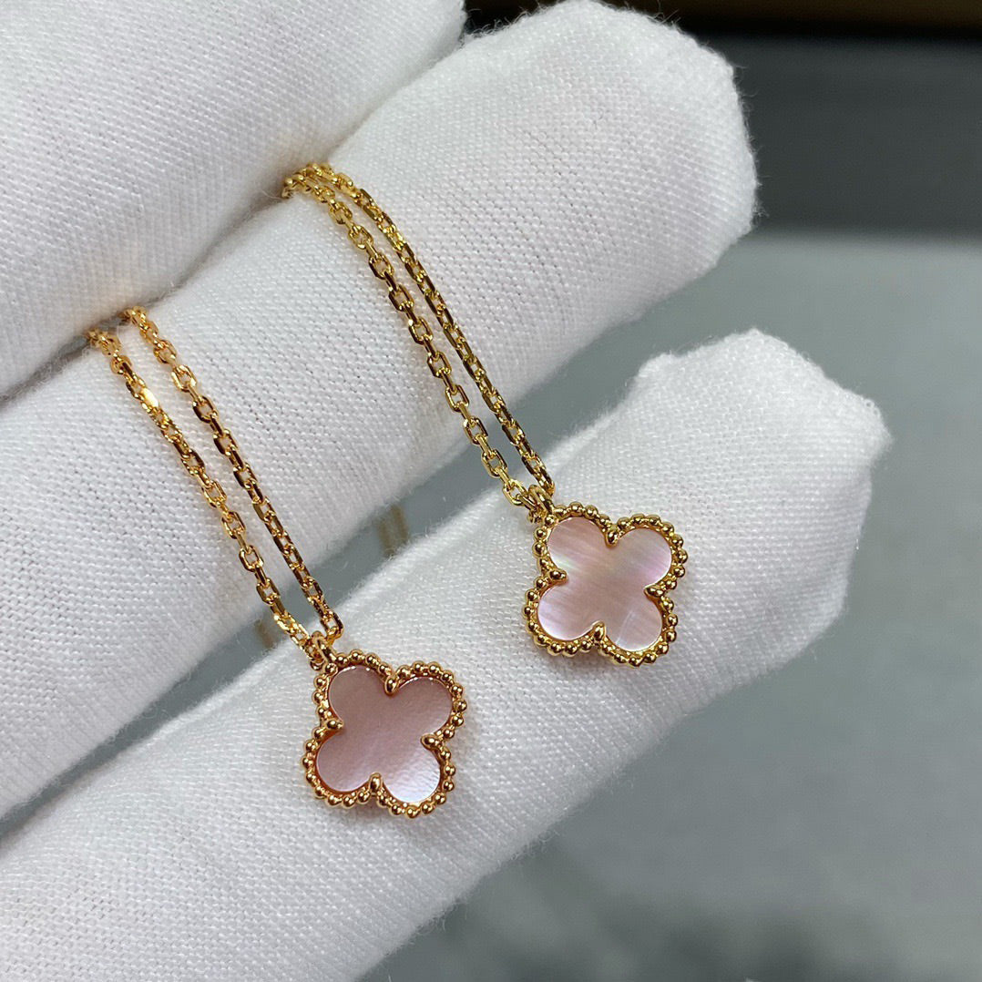 [WZQ]CLOVER 15MM PINK MOTHER-OF-PEARL SINGLE FLOWER NECKLACE