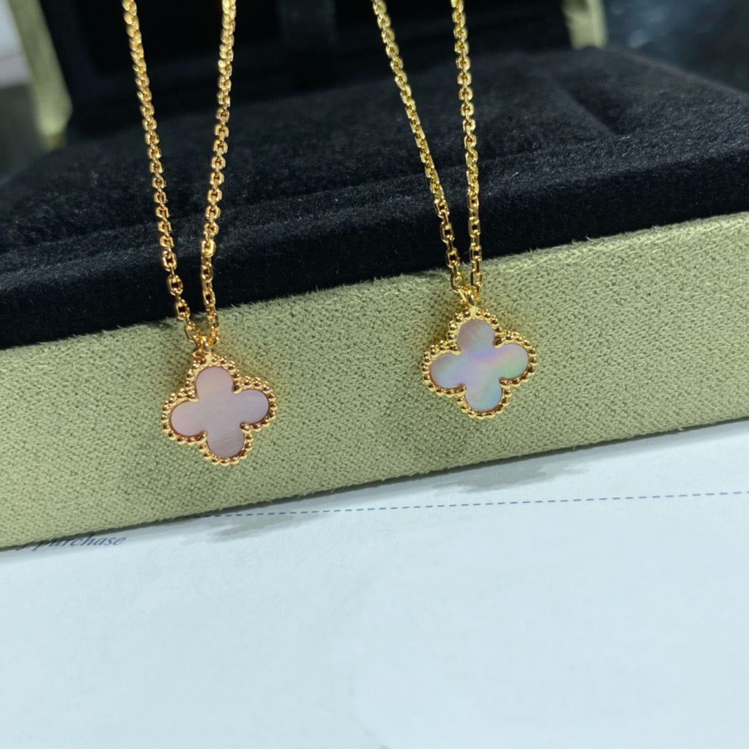[WZQ]CLOVER 15MM PINK MOTHER-OF-PEARL SINGLE FLOWER NECKLACE