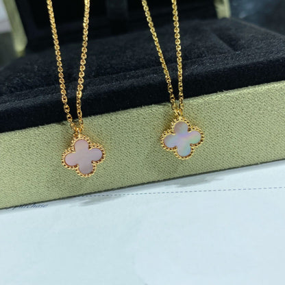 [WZQ]CLOVER 15MM PINK MOTHER-OF-PEARL SINGLE FLOWER NECKLACE