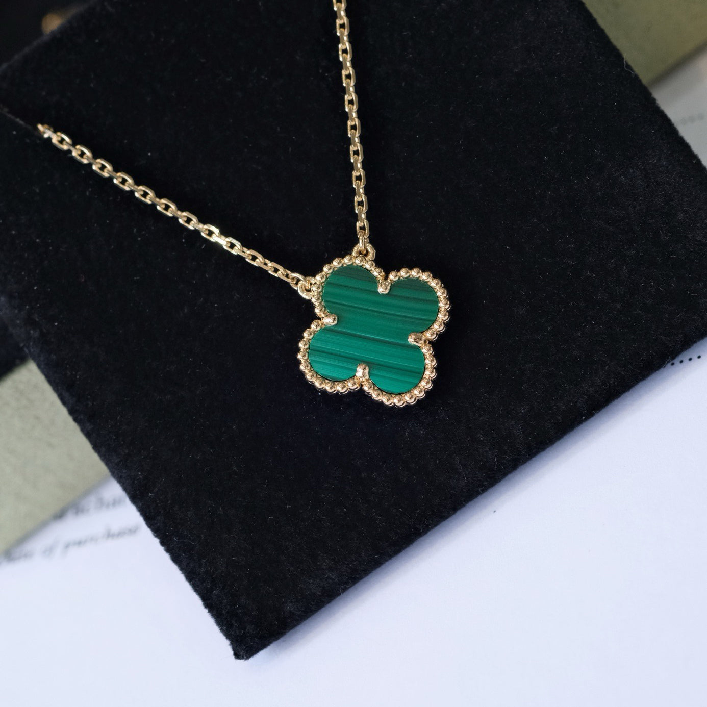 [WZQ]CLOVER 15MM MALACHITE SINGLE FLOWER  NECKLACE