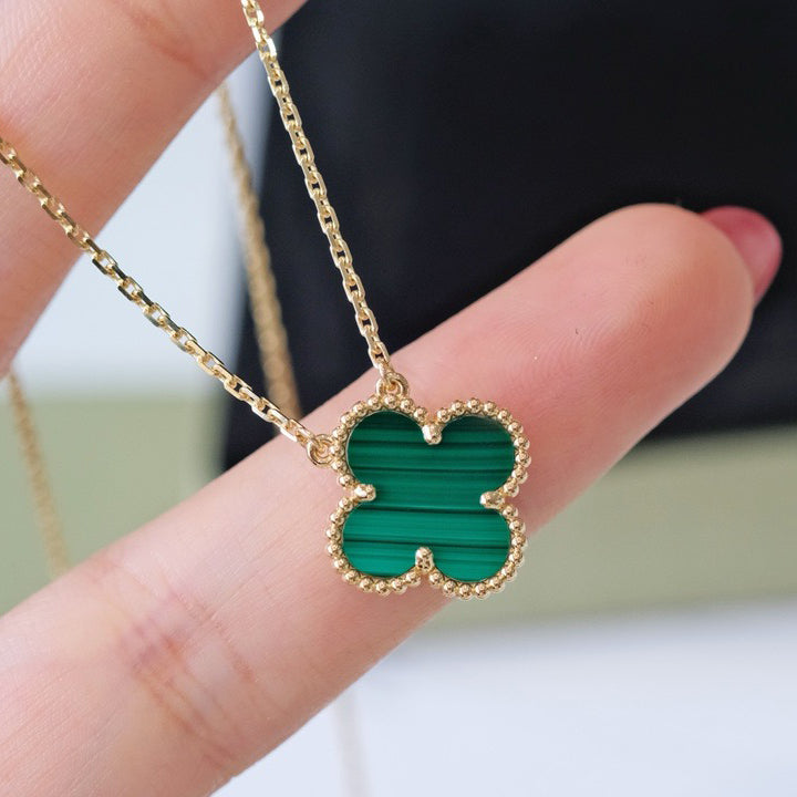 [WZQ]CLOVER 15MM MALACHITE SINGLE FLOWER  NECKLACE