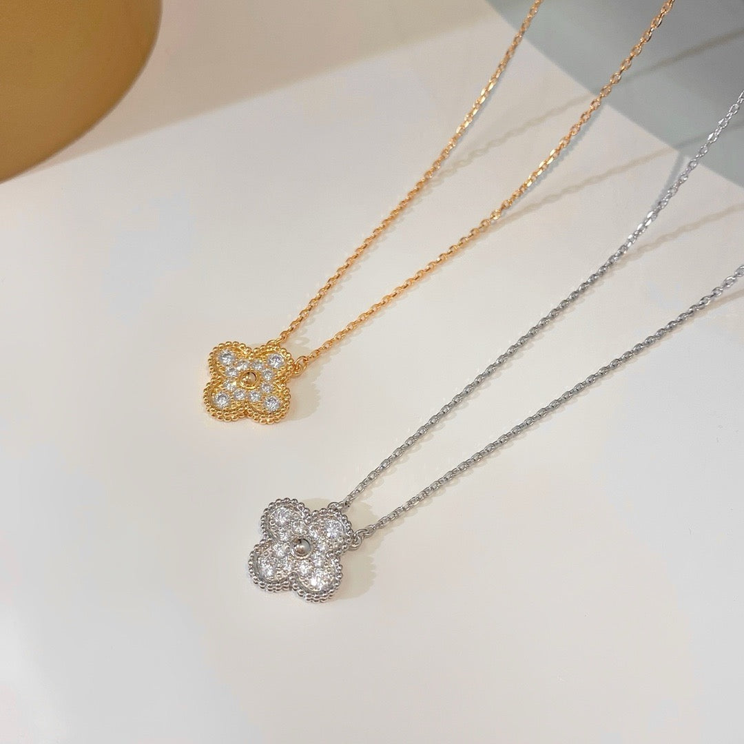 [WZQ]CLOVER 15MM DIAMOND SINGLE FLOWER NECKLACE