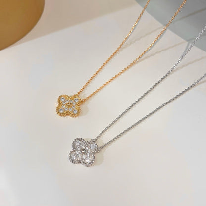 [WZQ]CLOVER 15MM DIAMOND SINGLE FLOWER NECKLACE