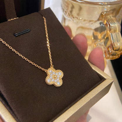 [WZQ]CLOVER 15MM DIAMOND SINGLE FLOWER NECKLACE