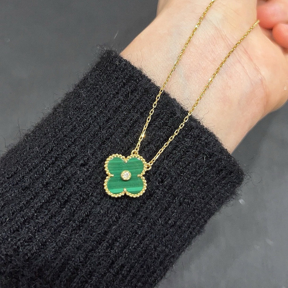 [WZQ]CLOVER 15MM DIAMOND TURQUOISE NECKLACE
