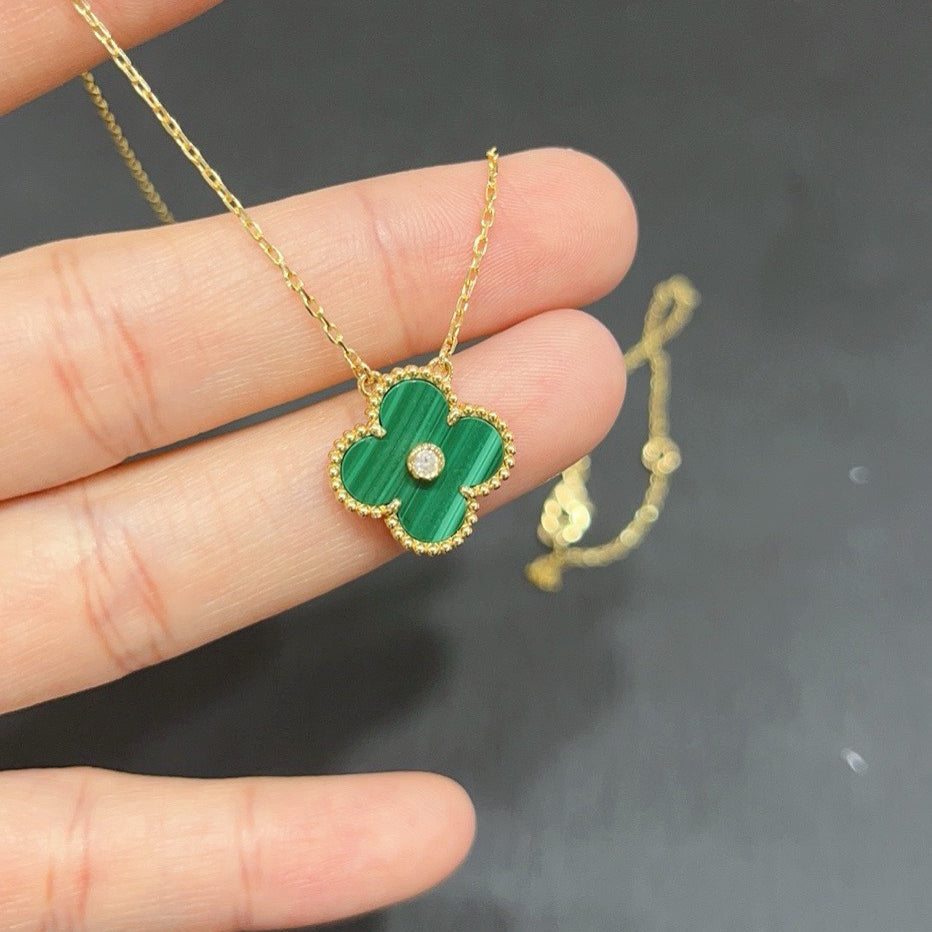 [WZQ]CLOVER 15MM DIAMOND TURQUOISE NECKLACE