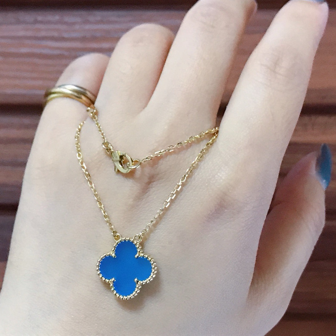 [WZQ]CLOVER 15MM BLUE AGATE NECKLACE